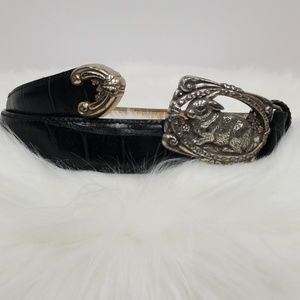 Brighton Croc Embossed Leather Belt With Rabbit